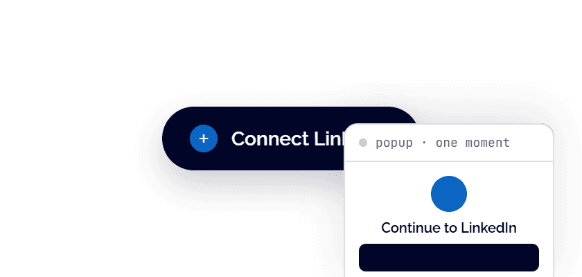 The customer's own Connect LinkedIn button opening a brief Ayrshare popup