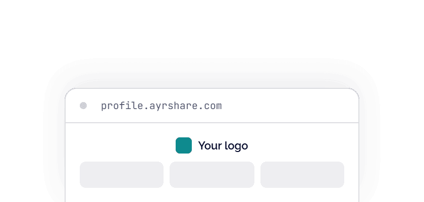 The hosted linking page at profile.ayrshare.com, carrying the customer's logo