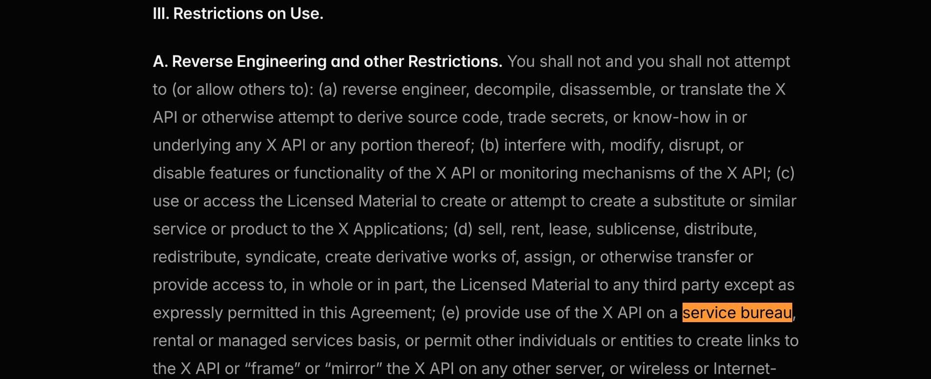 X restrictions on API use