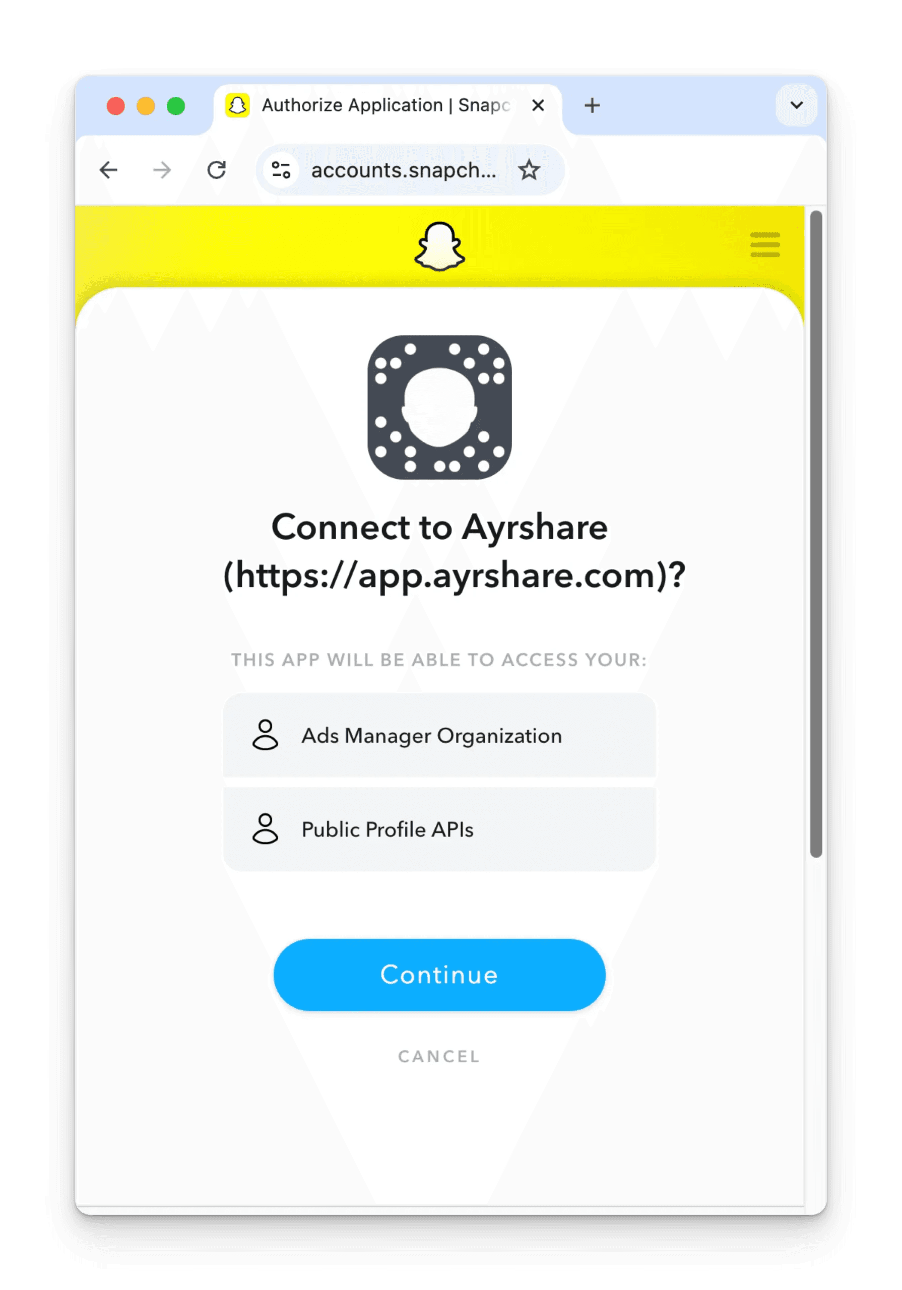 Snapchat API authorization