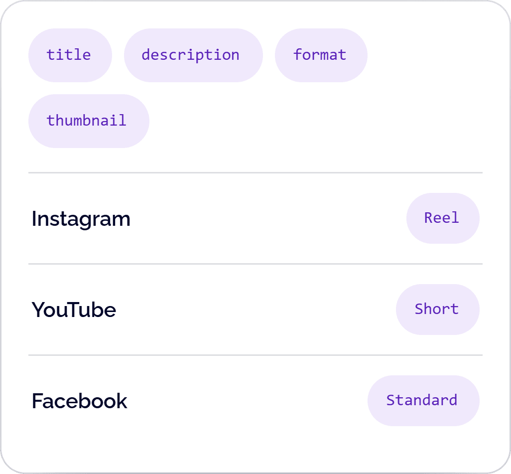 Per-platform video fields