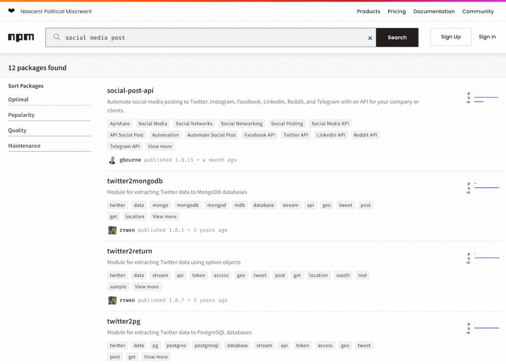 NPM Social Media API