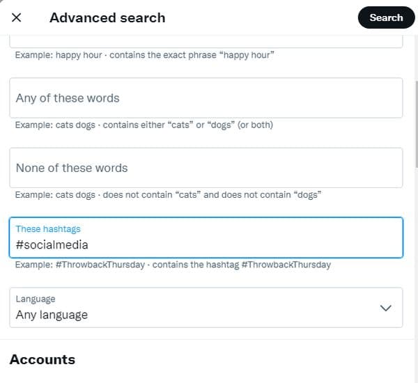 Twitter Advanced search