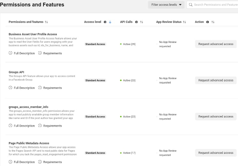 Facebook API permission approvals