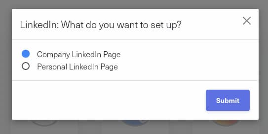 Linked what you want to set up company linked page or personal linked page in Ayrshare.