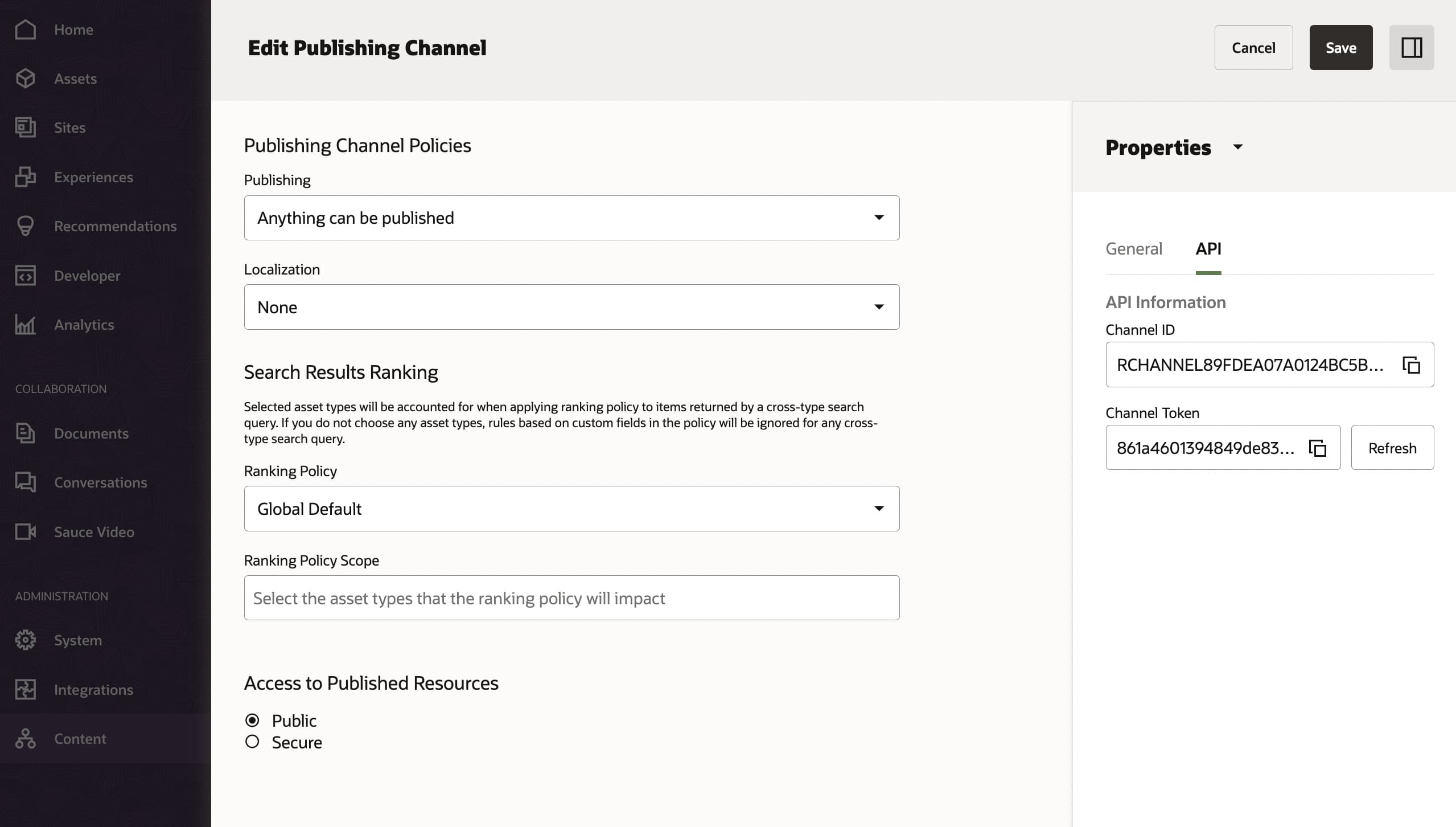 OCM channel token