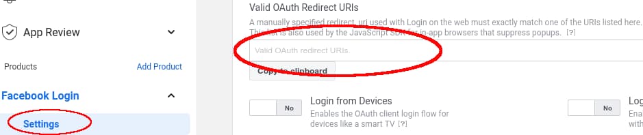 Facebook API setting a redirect link