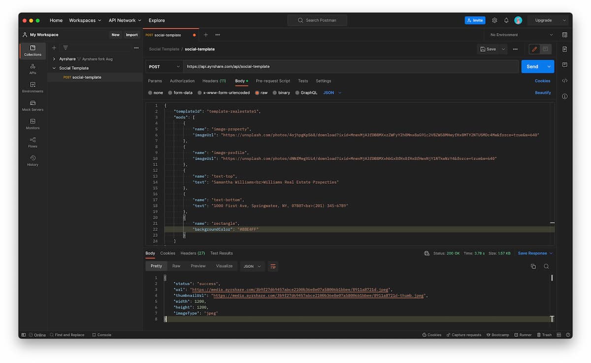 Postman Social Template API call