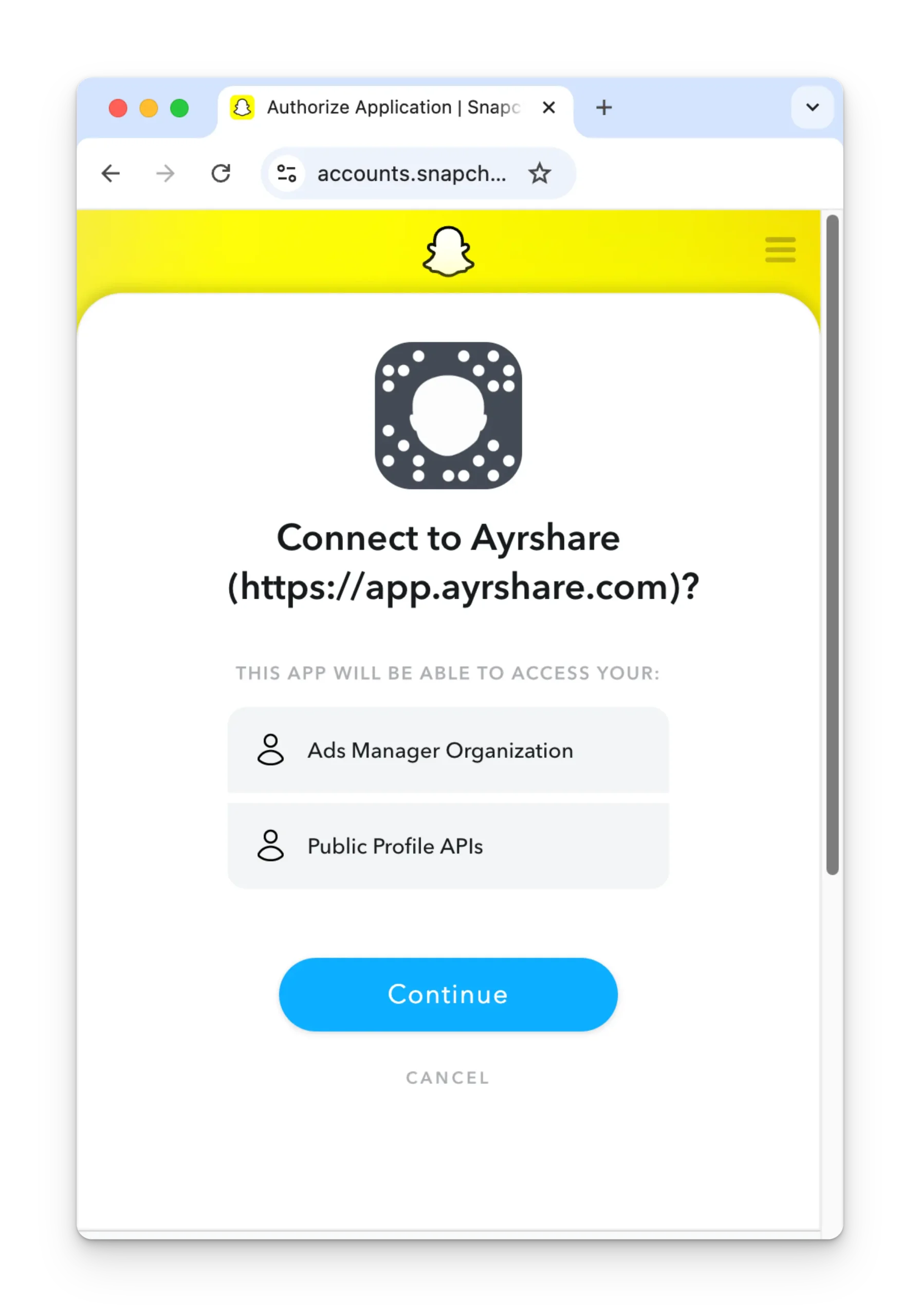 Snapchat API authorization