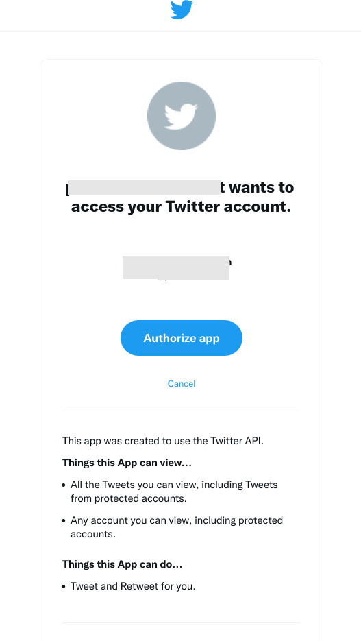 Twitter’s app authorization page